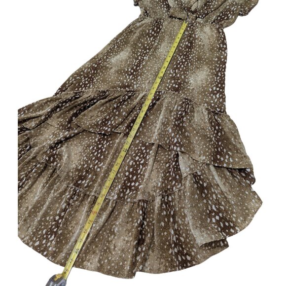 Buddy Love High-Low Ruffle Hem Dress Brown Animal Print Flutter Sleeve Western - Picture 8 of 12